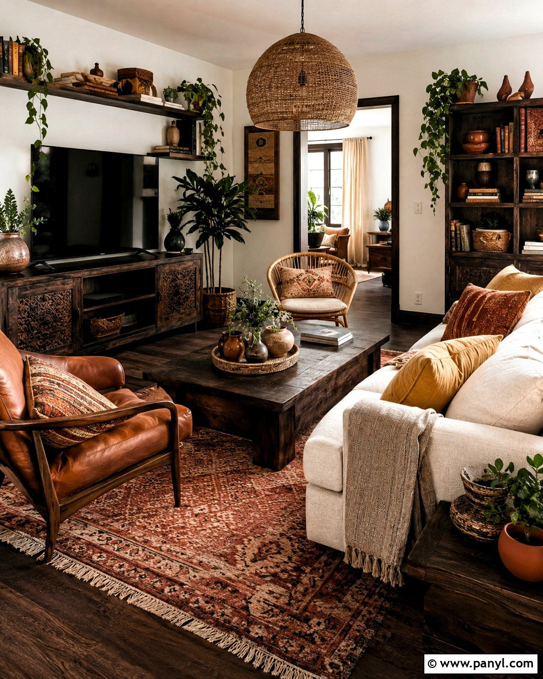 Boho Dark Wood Living Room - 20 dark wood living room decor ideas