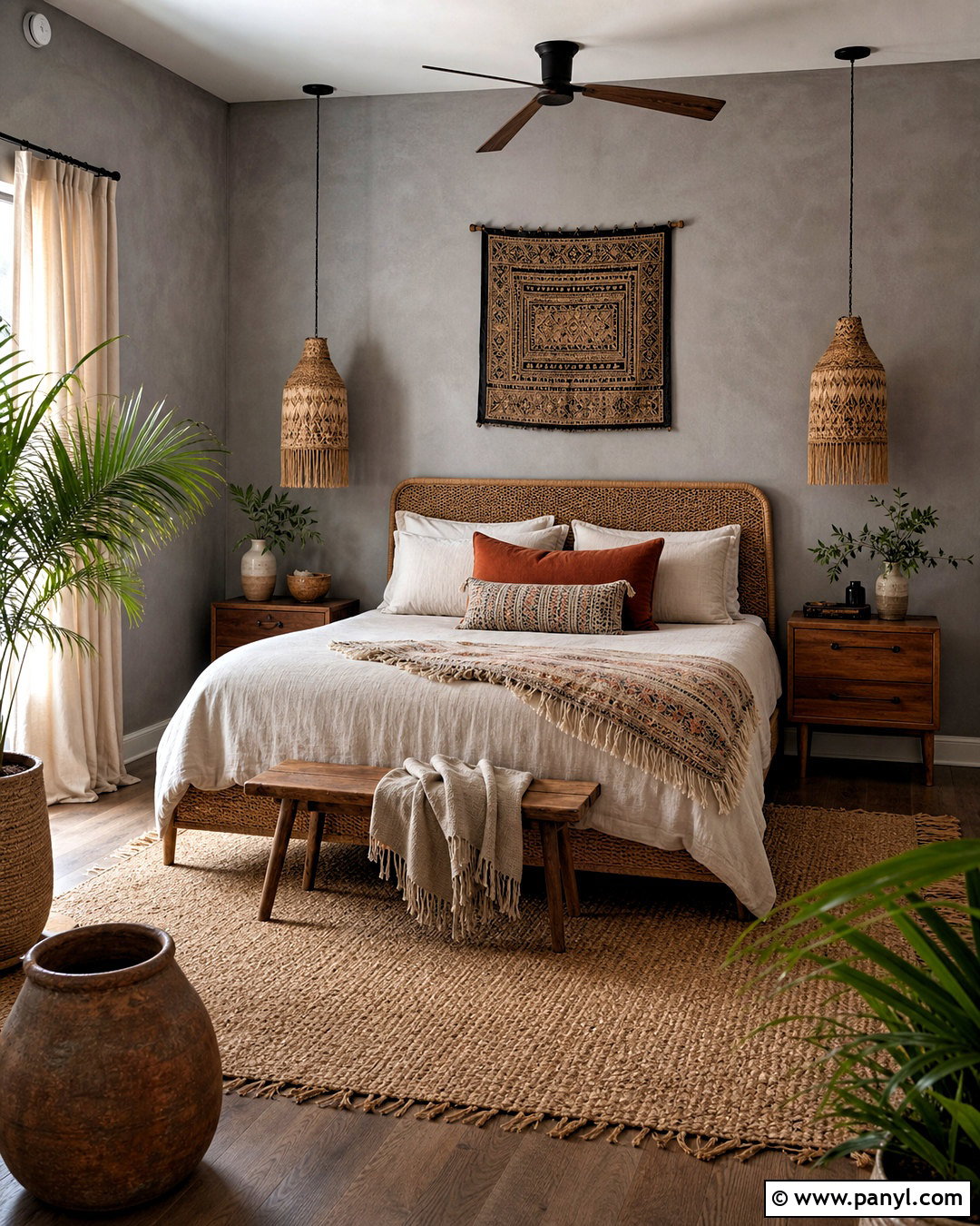 Boho Gray Bedroom With Natural Textures - 20 gray walls bedroom ideas