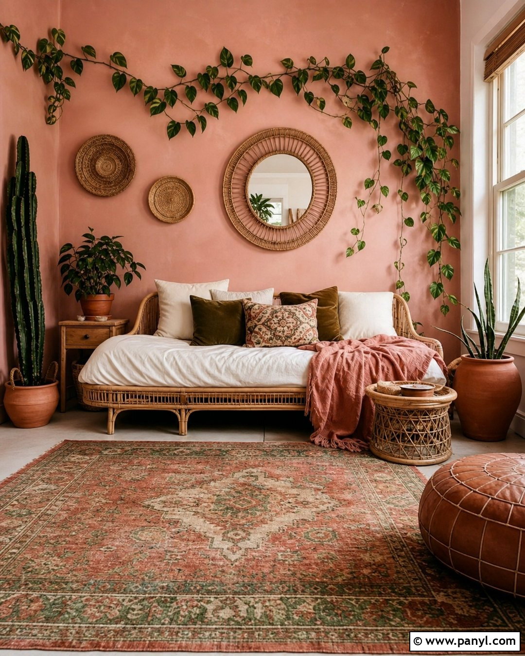 Boho Green Vines On Pink Wall - 20 Green Vines On Pink Wall Ideas