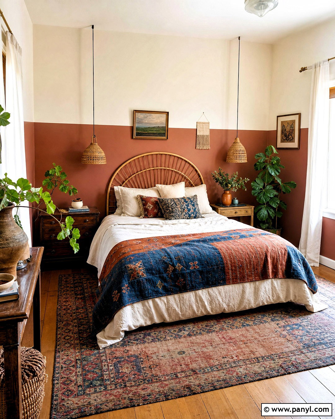 Boho Half Painted Wall Bedroom - 20 half painted wall bedroom ideas