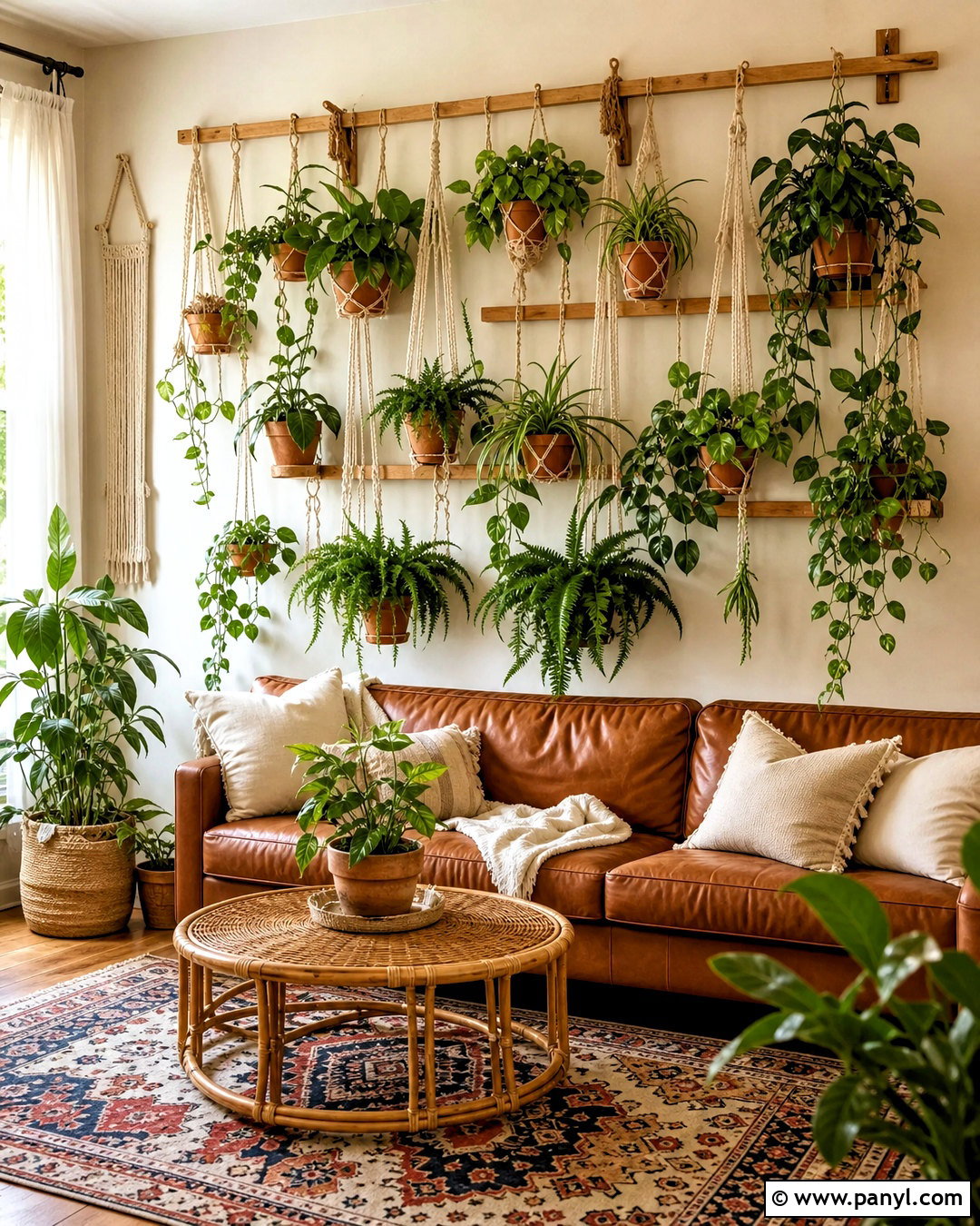 Boho Hanging Green Wall - 20 indoor green wall design ideas