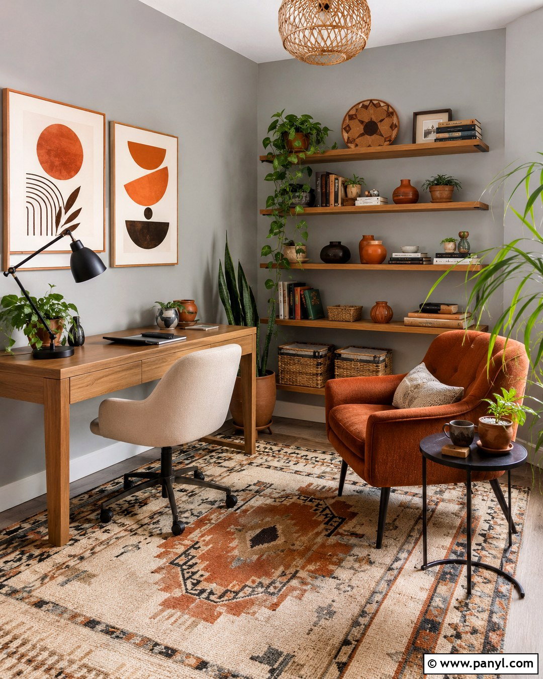 Boho Home Office With Grey Walls - 20 Boho With Grey Walls