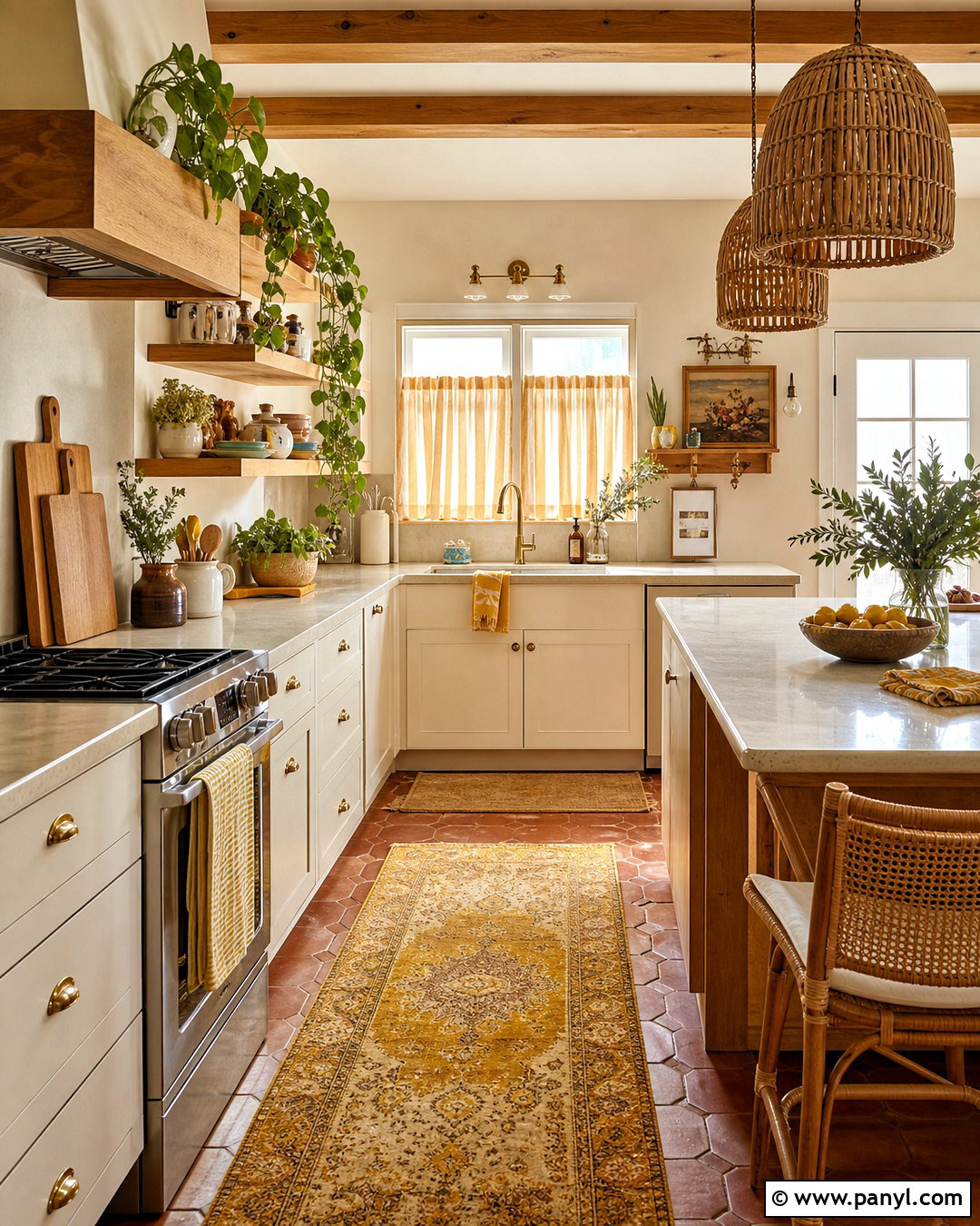 Boho Kitchen With Golden Yellow Textiles - 20 kitchen with yellow accents
