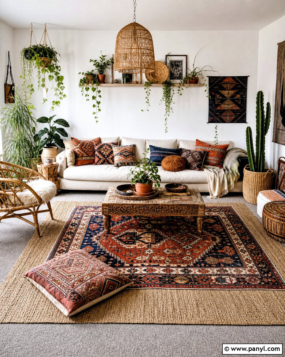 Boho Layered Rug On Grey Carpet - 20 rug on grey carpet ideas
