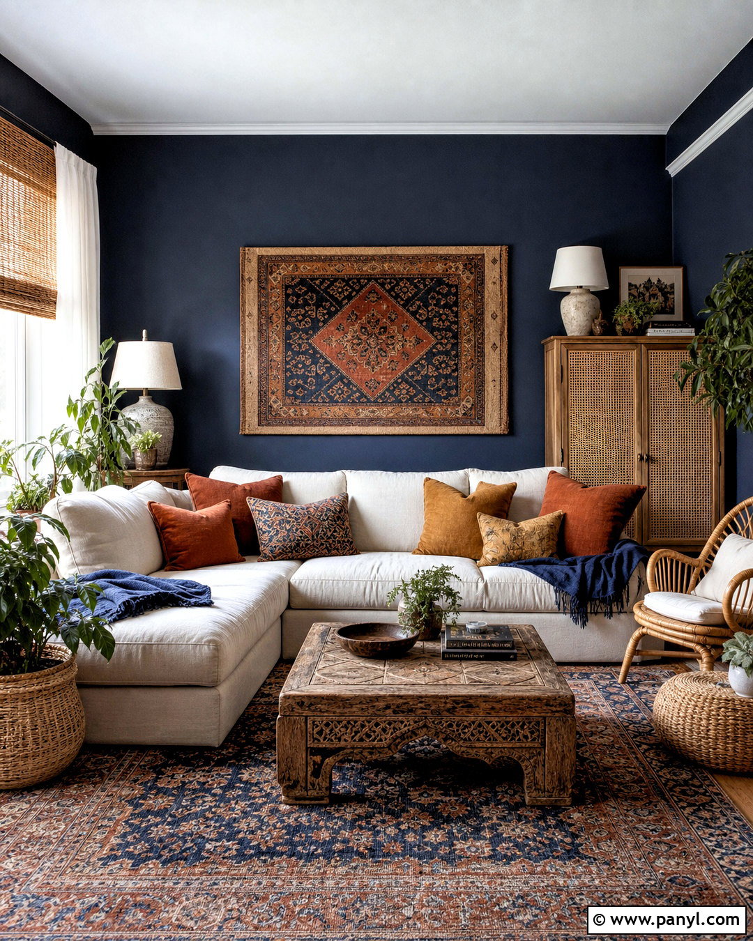 Boho Living Room With Dark Blue Walls - 20 dark blue walls living room ideas