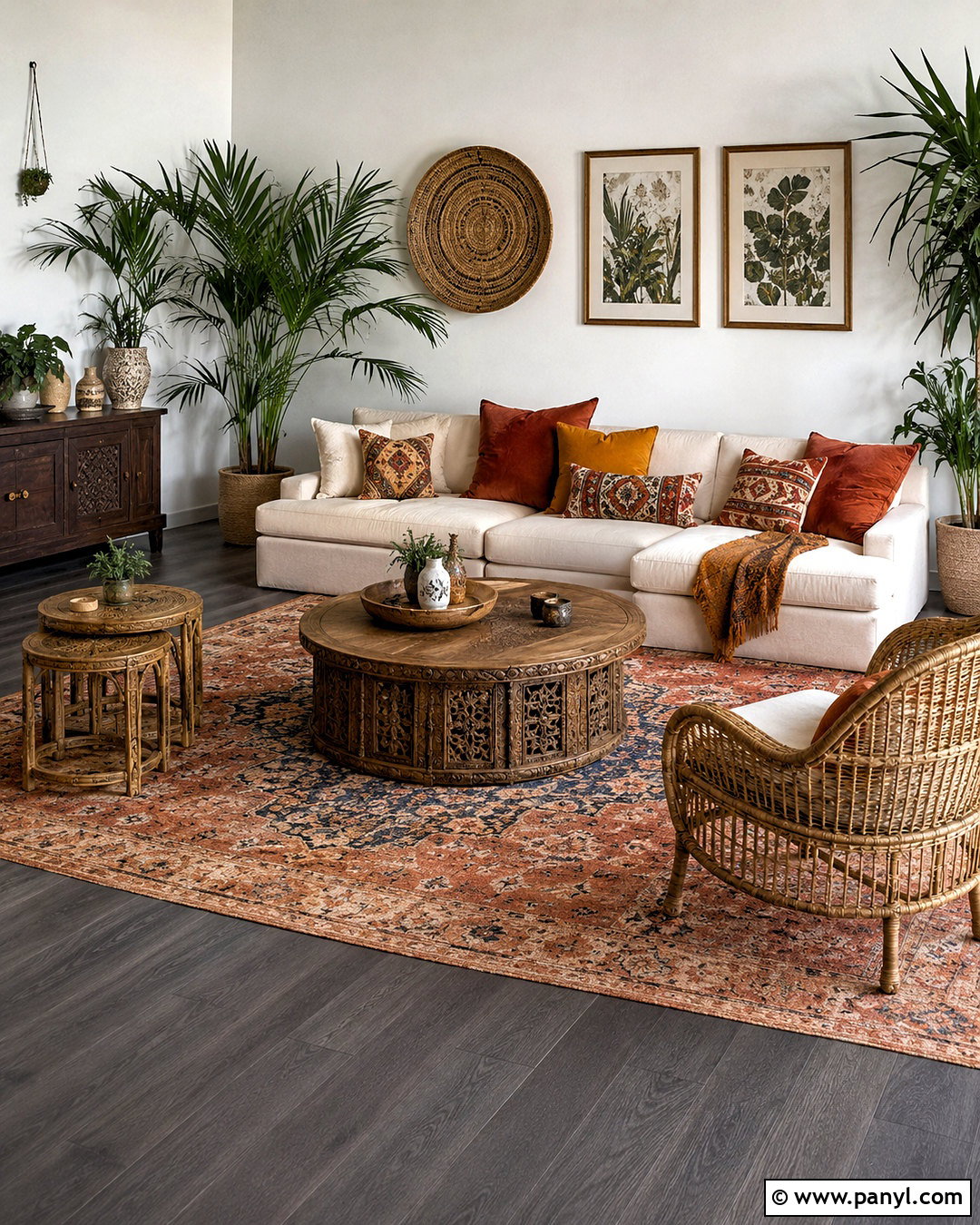 Boho Living Room With Dark Grey Flooring - 20 dark grey flooring living room ideas