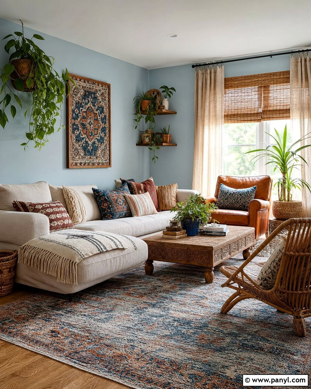Boho Living Room With Light Blue Walls - 50 light blue walls