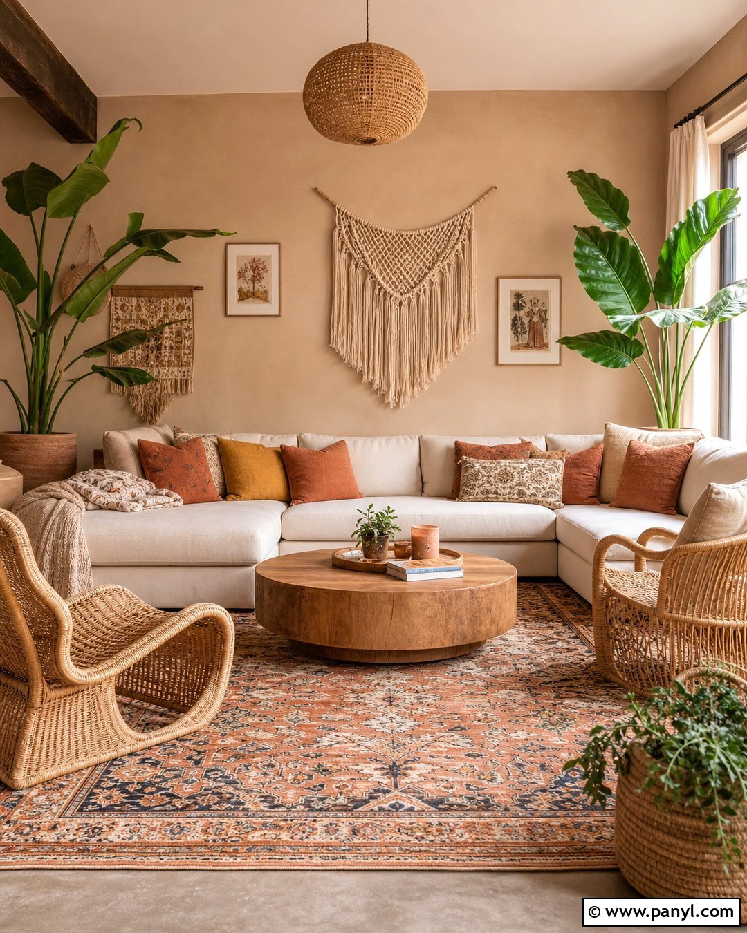 Boho Living Room With Light Brown Walls - 35 light brown walls