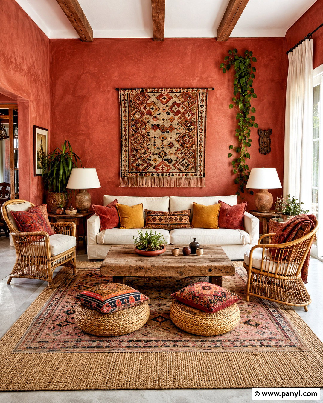 Boho Living Room With Red Walls - 20 living room red walls