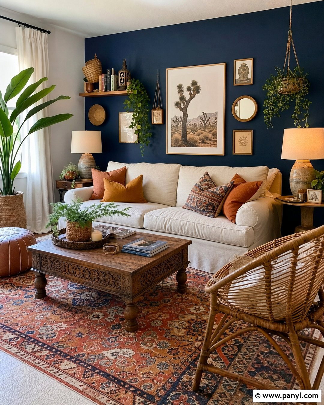 Boho Navy Blue Accent Wall - 35 navy blue accent wall living room ideas