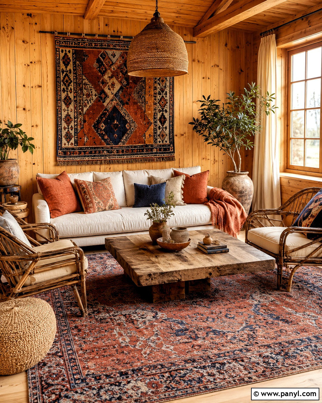 Boho Pine Walls Living Room - 20 pine walls living room ideas