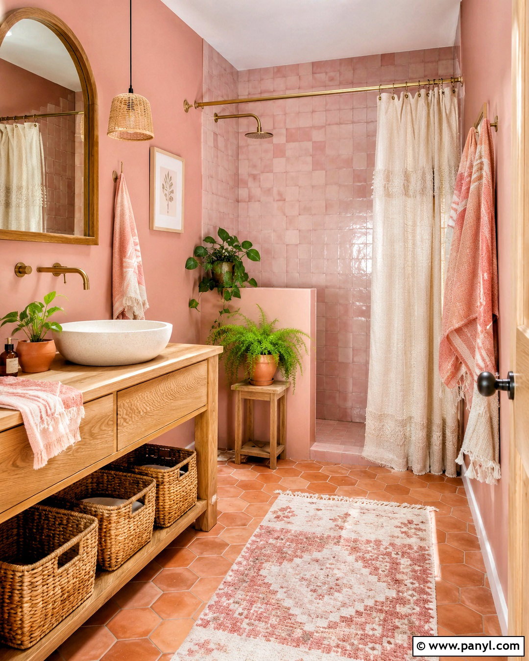 Boho Pink Bathroom - 20 pink bathroom aesthetic ideas