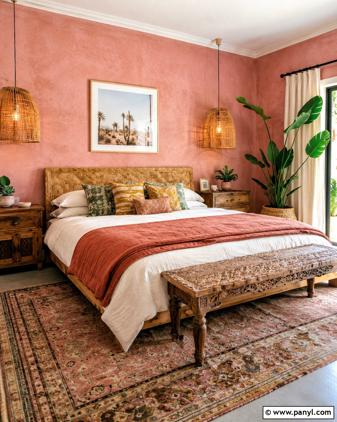 Boho Pink Limewash Bedroom - 20 pink lime wash ideas