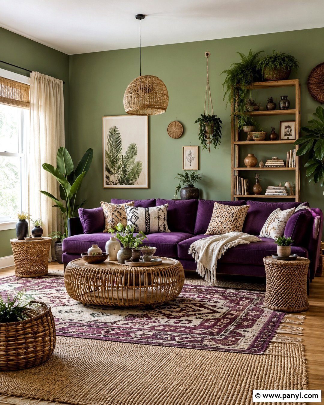 Boho Purple Sofa With Leaf Green Walls - 20 Purple Sofa Green Walls