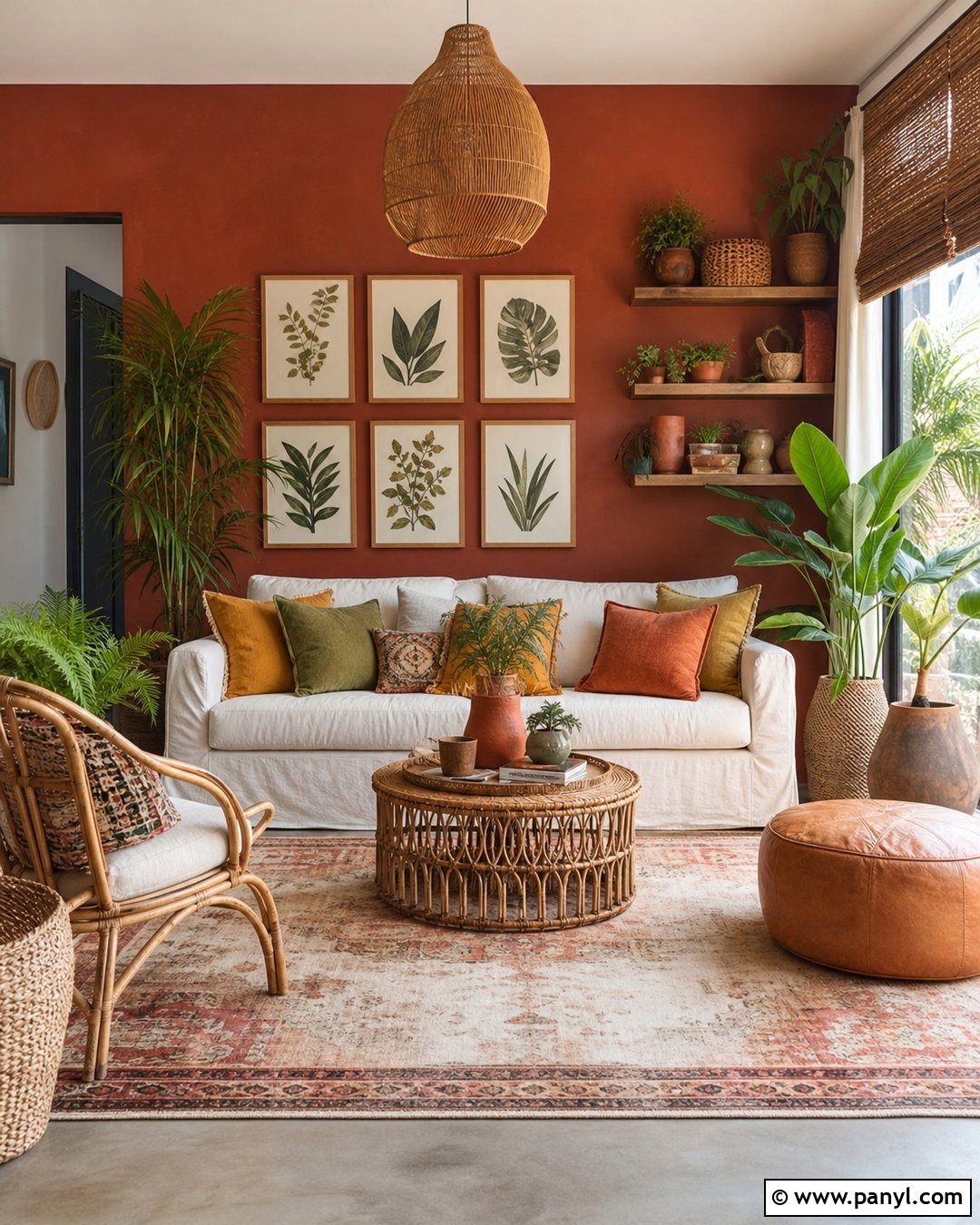 Boho Red Accent Wall Lounge - 20 Empty Room With Red Accent Wall Ideas