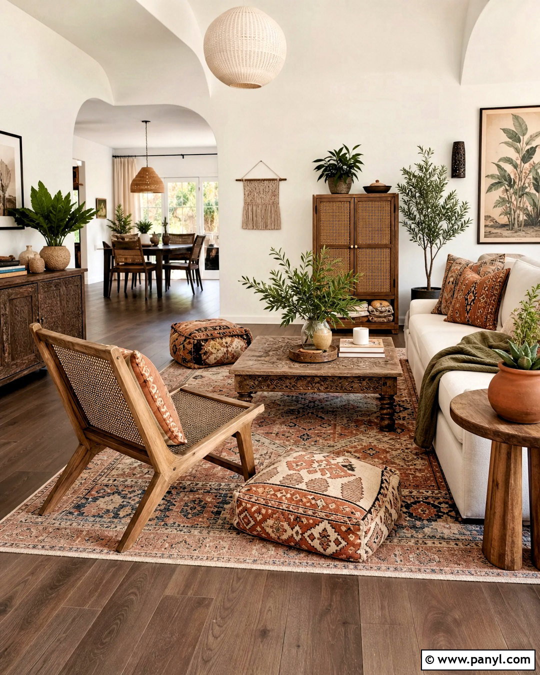 Boho Room With Dark Wood Floors - 20 dark wood floors white walls