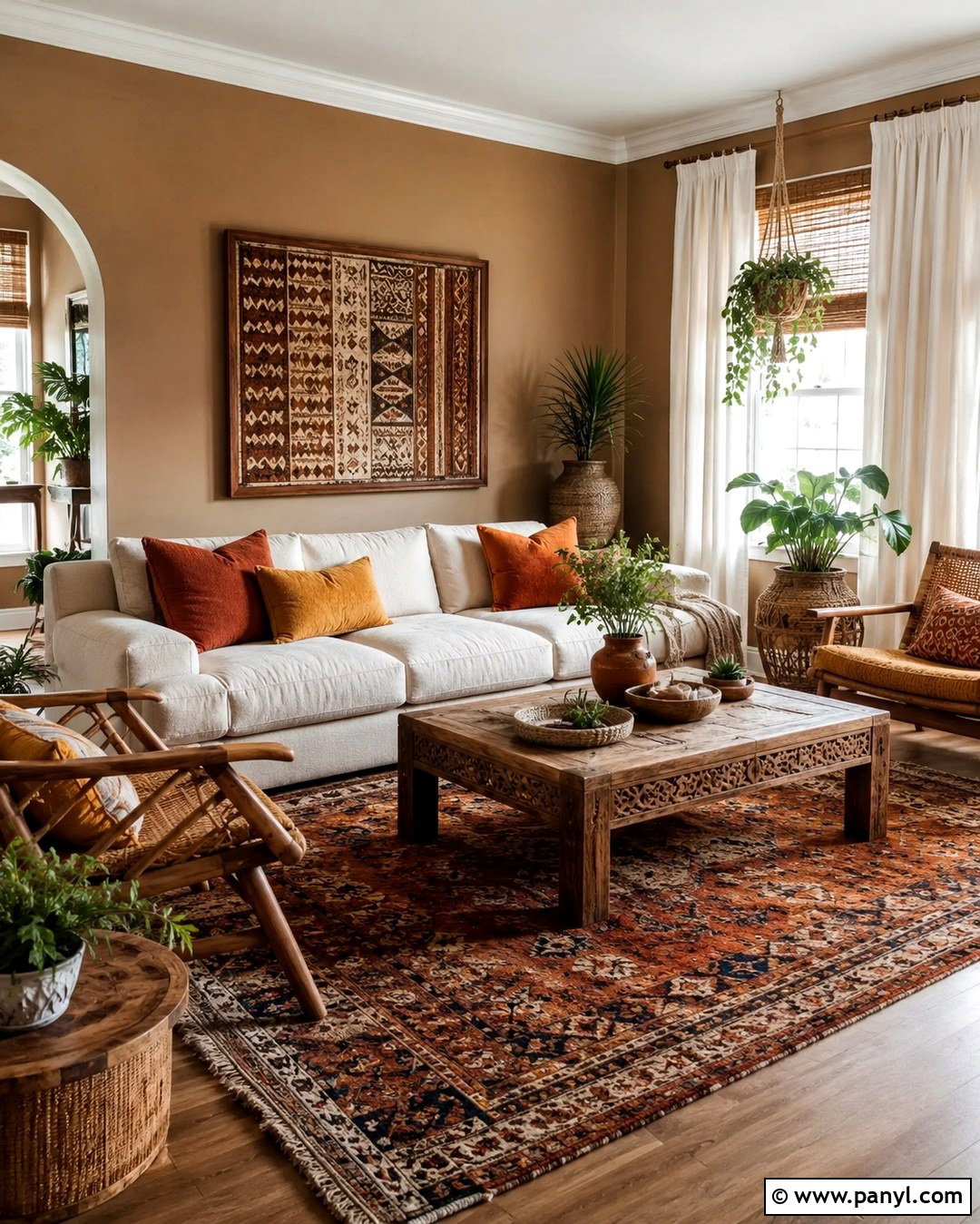 Boho Room With Light Brown Walls And White Trim - 20 Light Brown Walls With White Trim Ideas