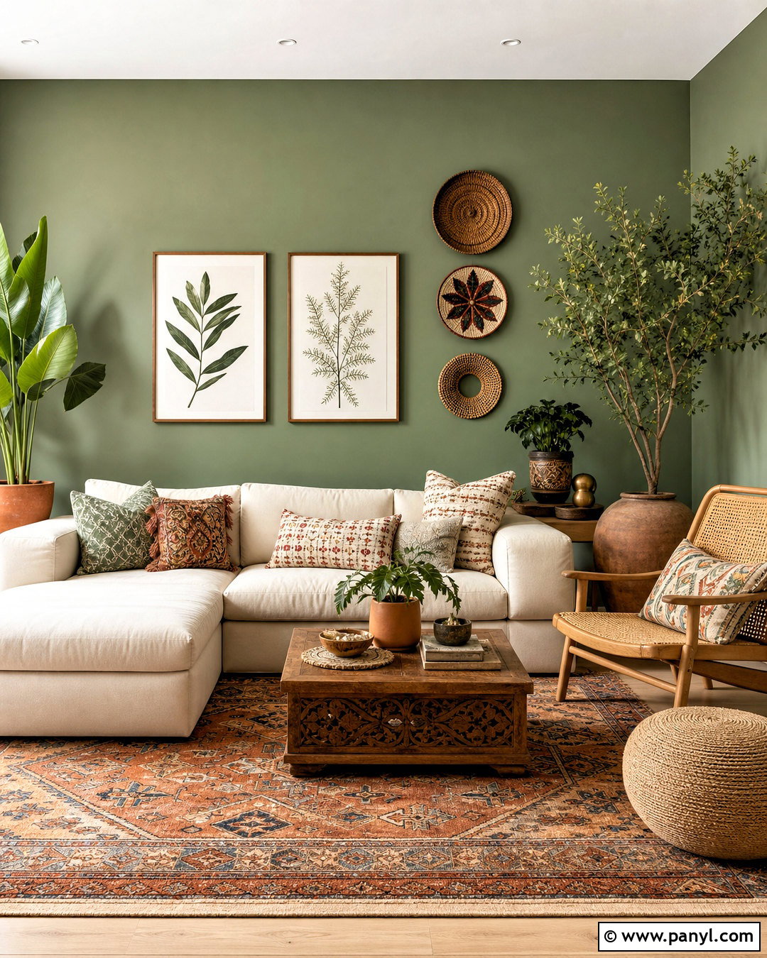 Boho Sage Green Accent Wall - 20 sage green accent wall living room ideas