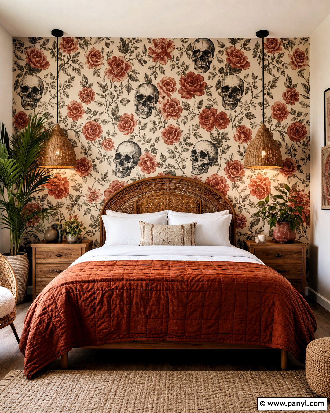 Boho Skull And Rose Wallpaper Guest Room - 20 skull and rose pattern wallpaper ideas