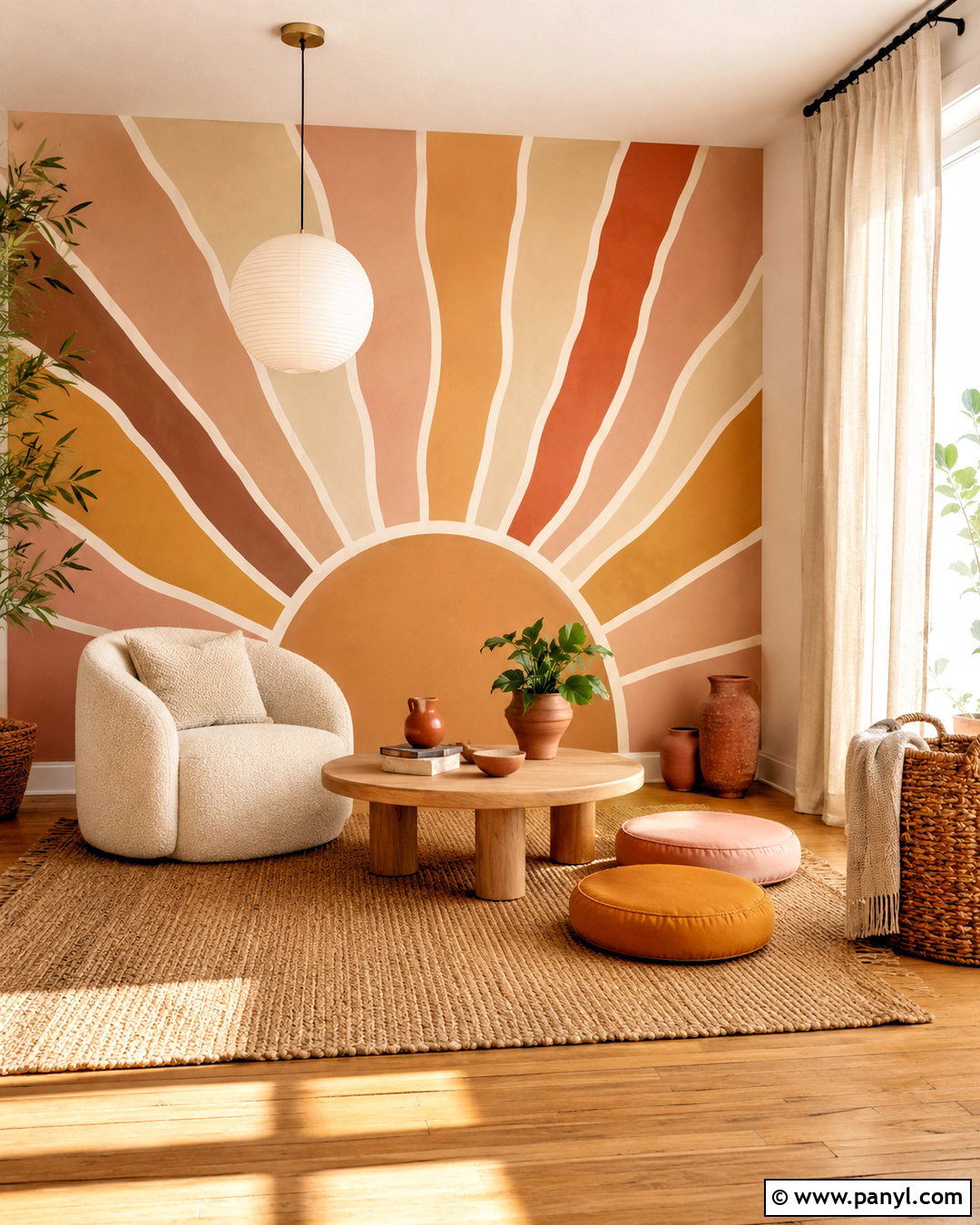 Boho Sun Mural Accent Wall - 20 boho accent wall ideas