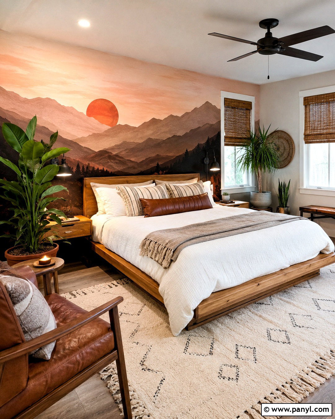 Boho Wall Painting With A Mountain Sunset - 20 boho wall painting ideas