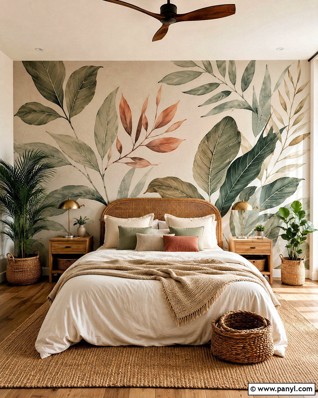 Boho Wall Painting With Botanical Leaves - 20 boho wall painting ideas
