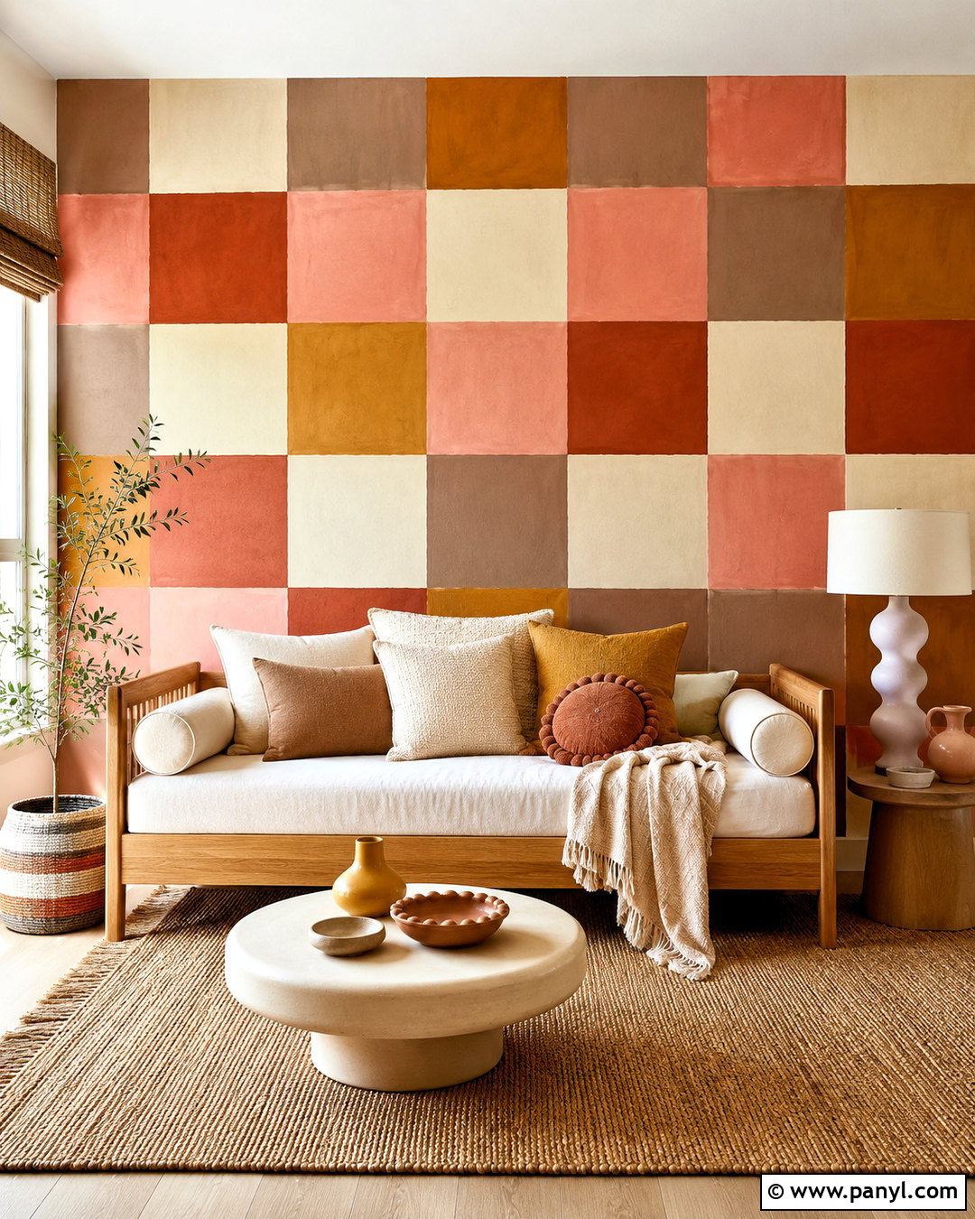 Boho Wall Painting With Checkerboard Shapes - 20 boho wall painting ideas