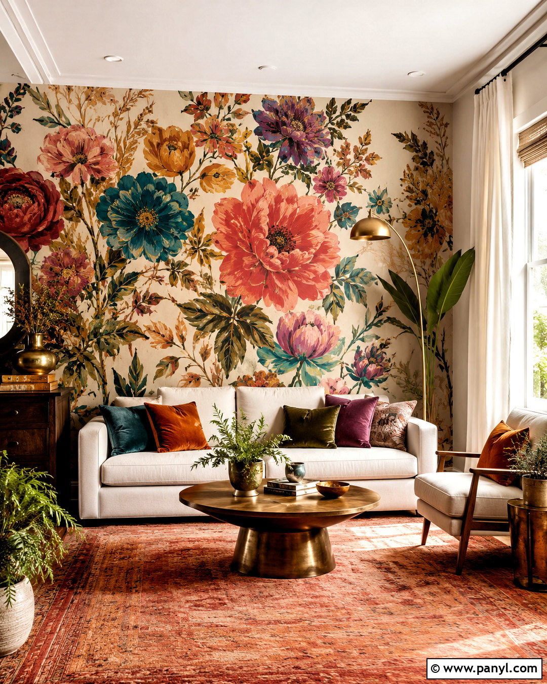 Boho Wall Painting With Colorful Florals - 20 boho wall painting ideas