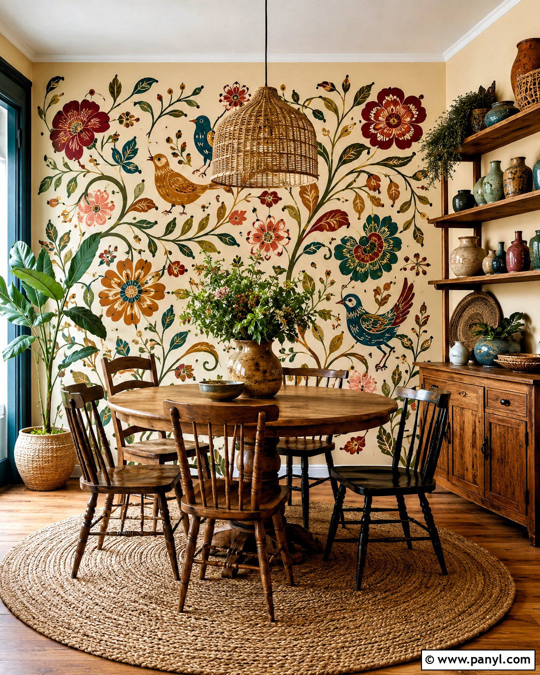 Boho Wall Painting With Folk Art Flowers - 20 boho wall painting ideas