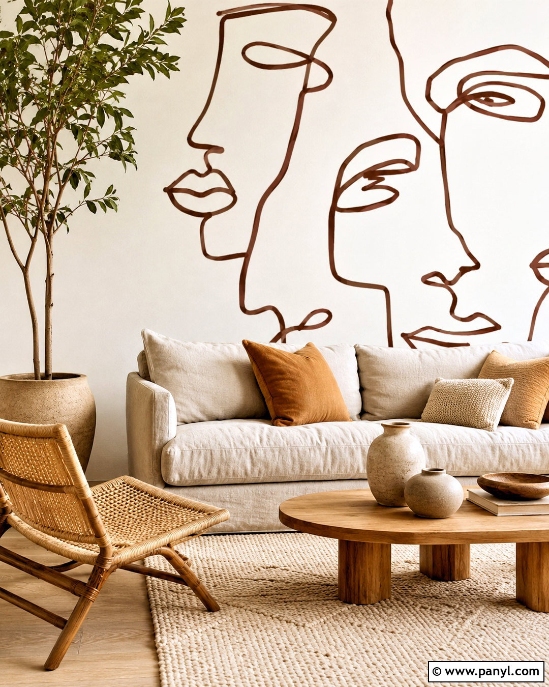 Boho Wall Painting With Line Art Faces - 20 boho wall painting ideas