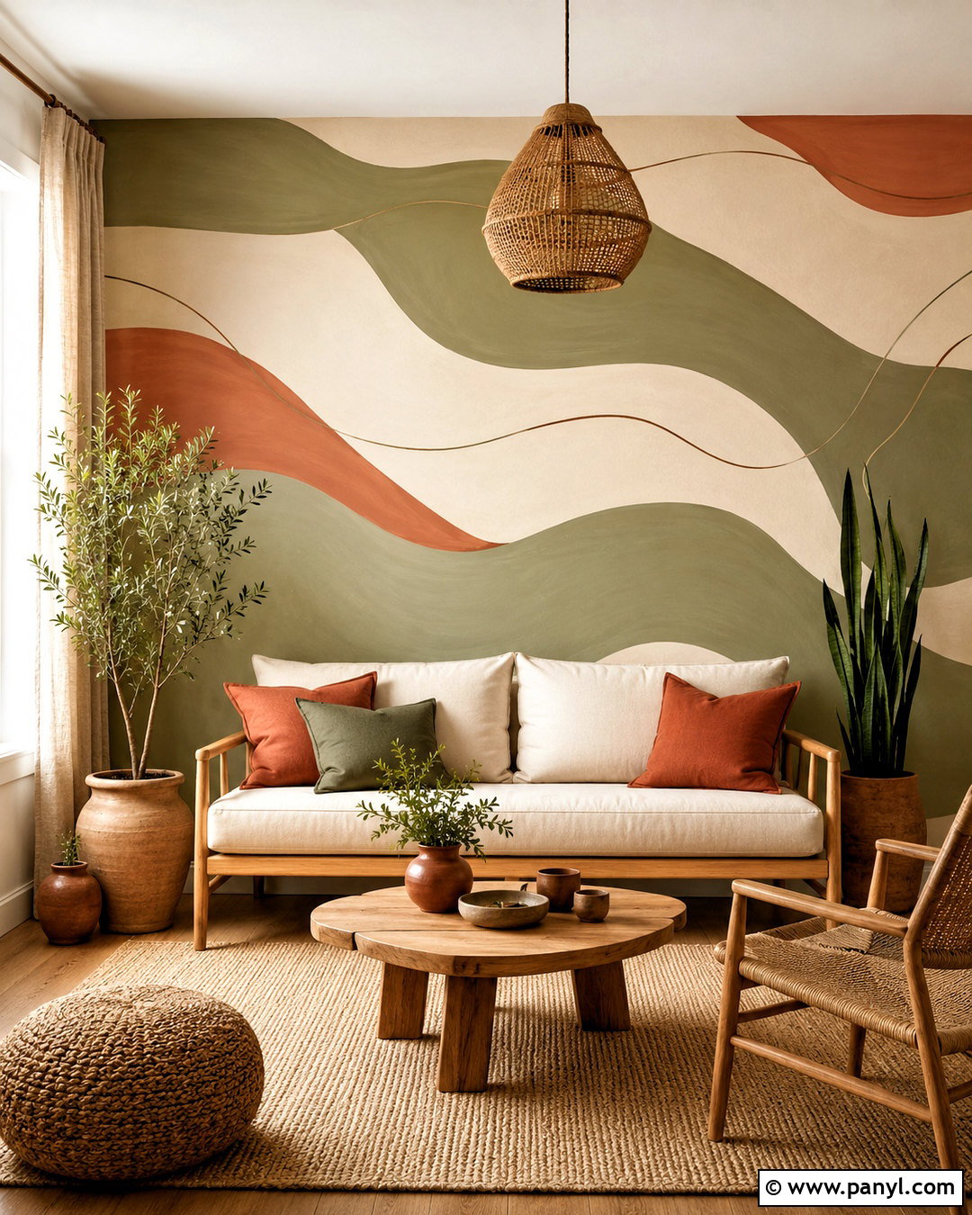 Boho Wall Painting With Sage Green Waves - 20 boho wall painting ideas