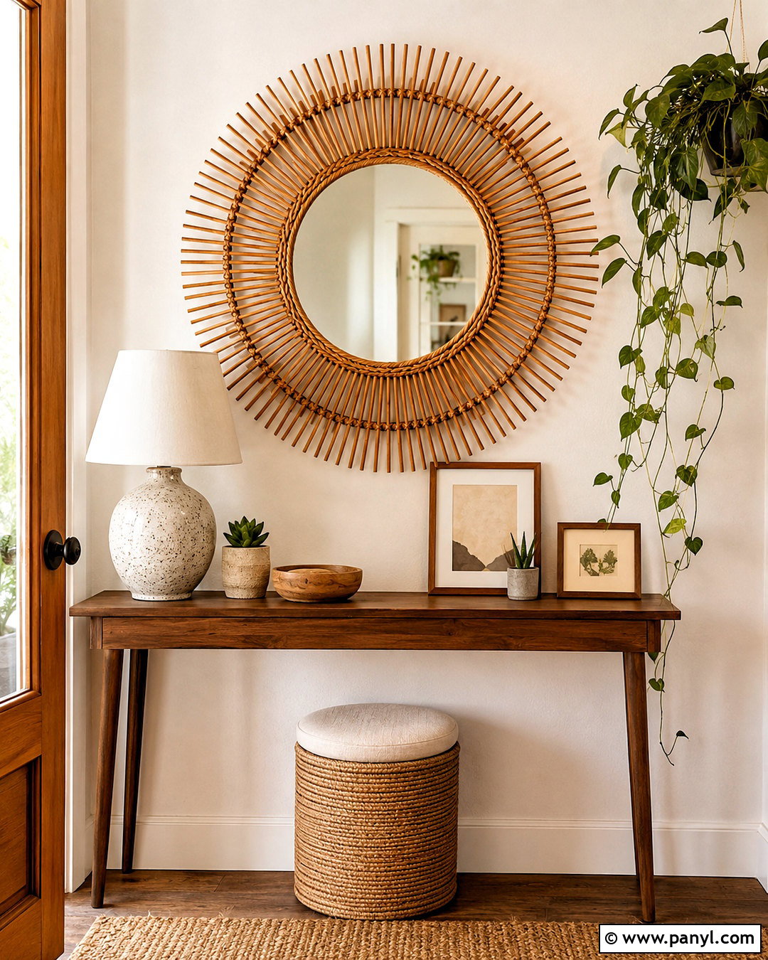 Boho Wall With A Rattan Mirror - 20 boho wall design ideas