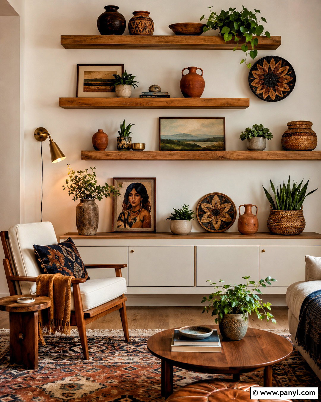 Boho Wall With Floating Shelves - 20 boho wall design ideas