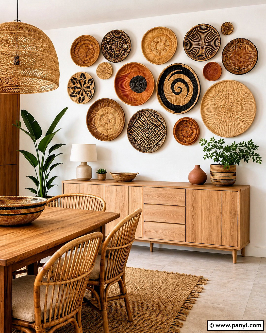 Boho Wall With Woven Baskets - 20 boho wall design ideas