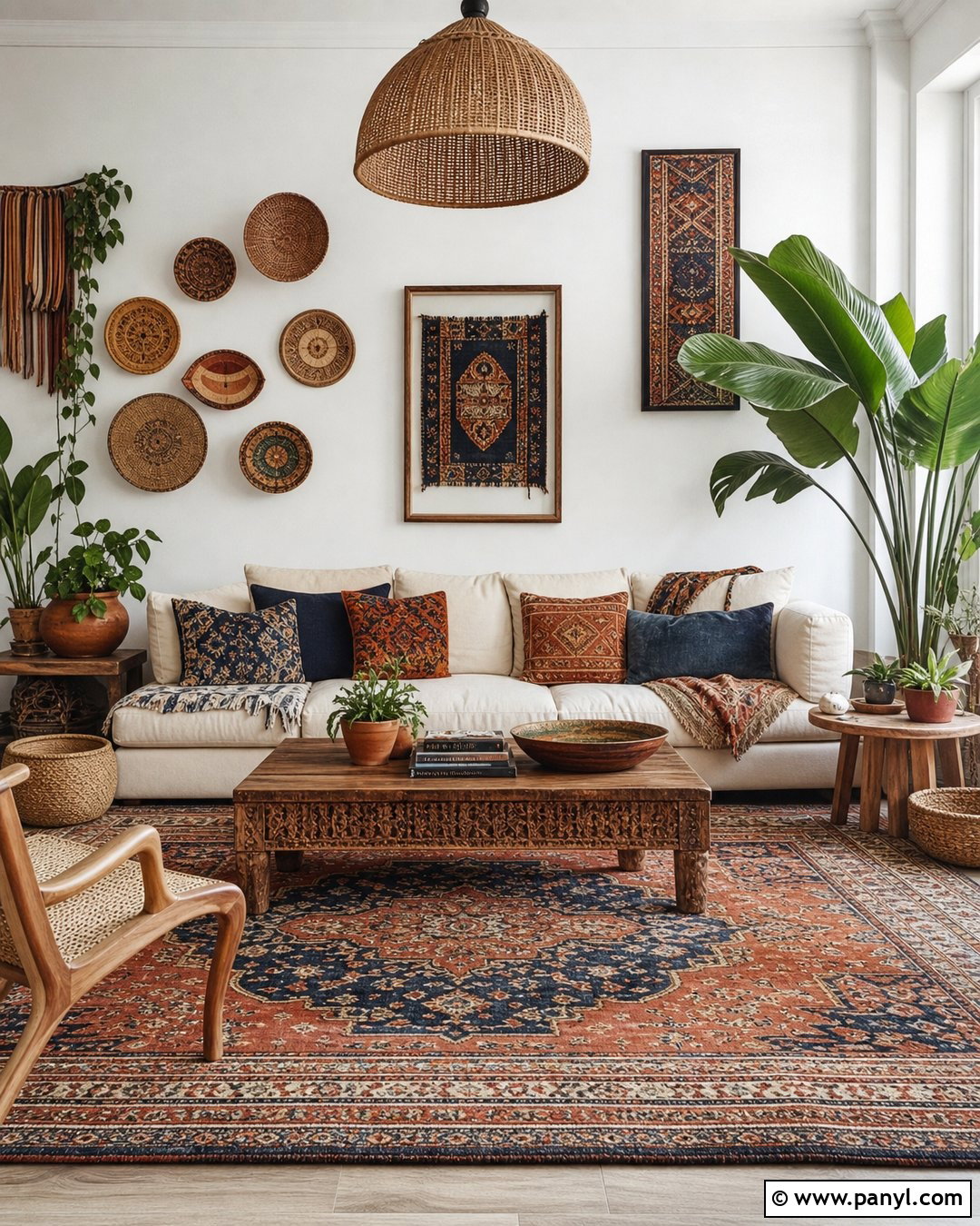 Boho White Wall Living Room - 30 White Wall Interior Ideas