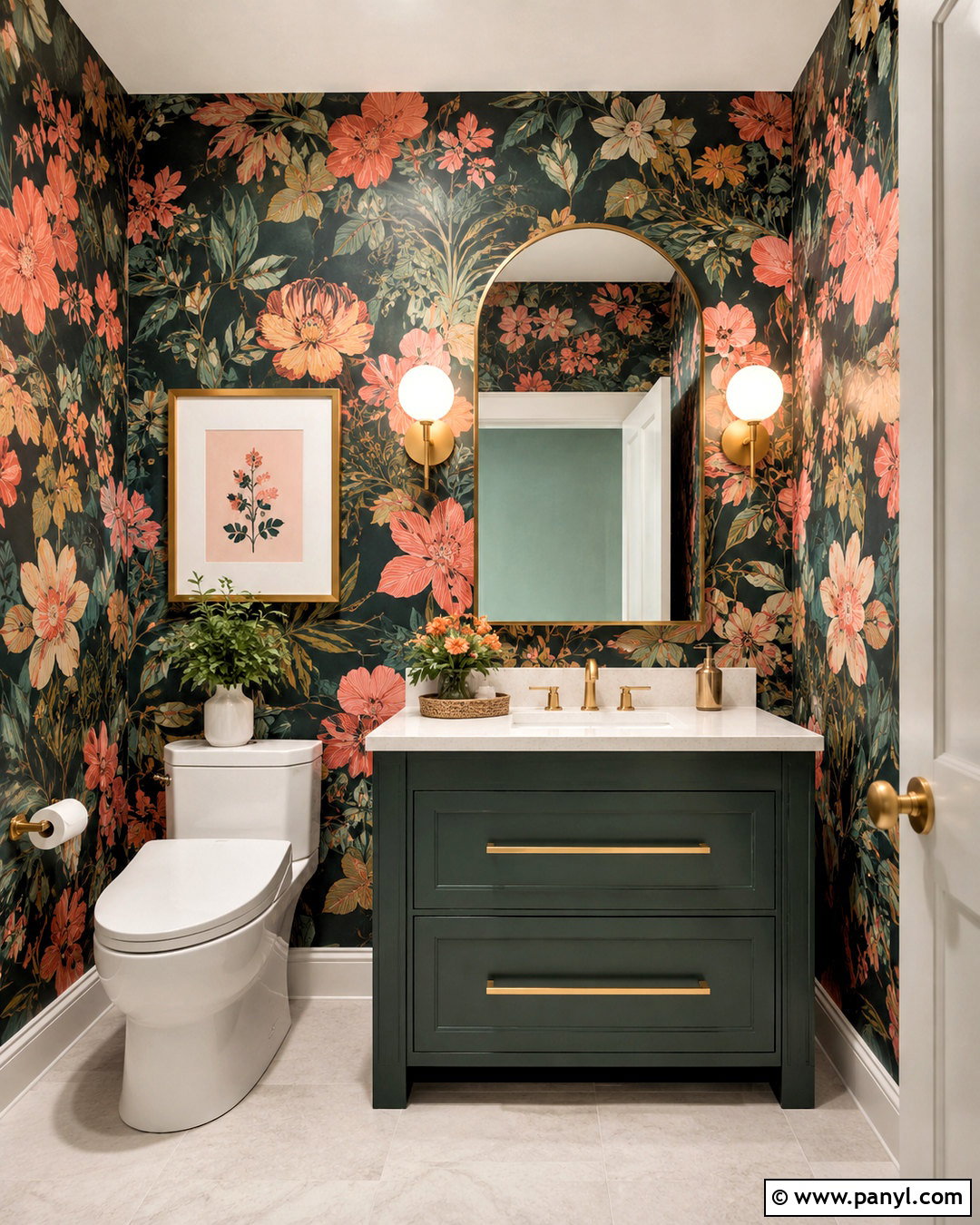 Bold Floral Powder Room - 20 powder room inspiration ideas