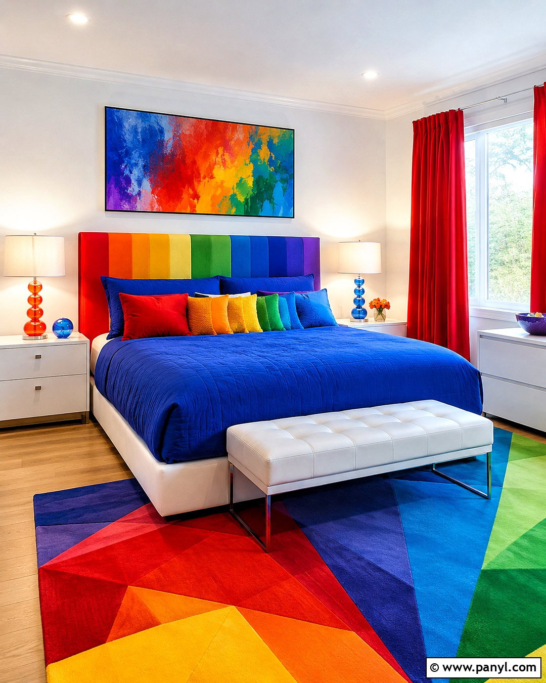 Bold Rainbow Bedroom - 20 rainbow room aesthetic ideas