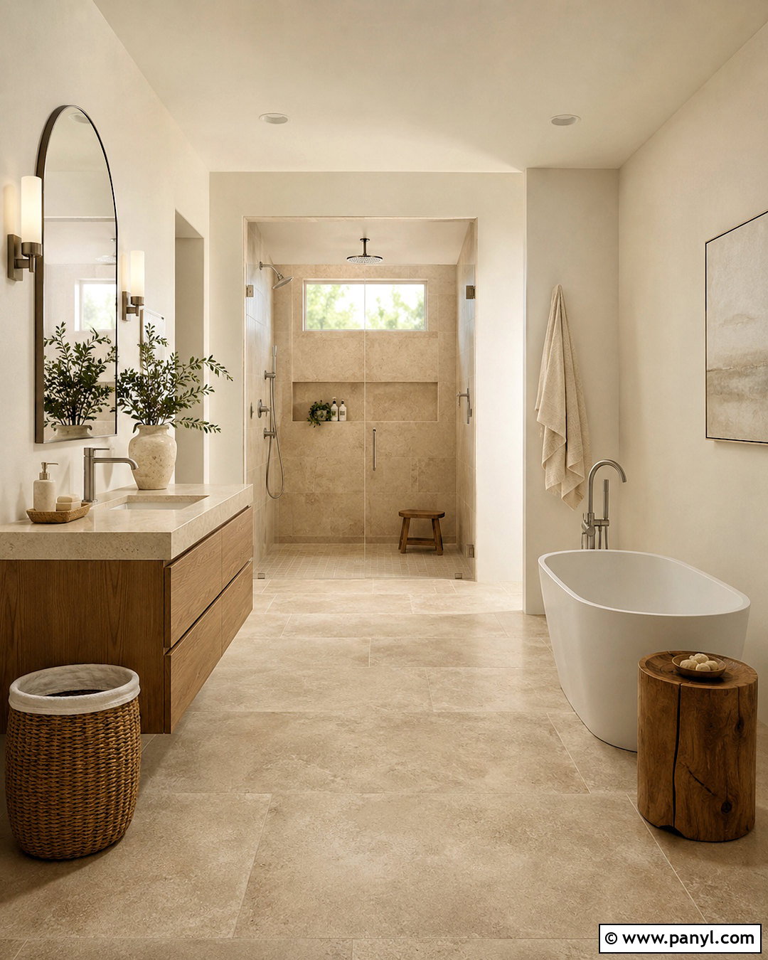 Bone White Bathroom With Travertine Tile - 20 bone white paint color ideas