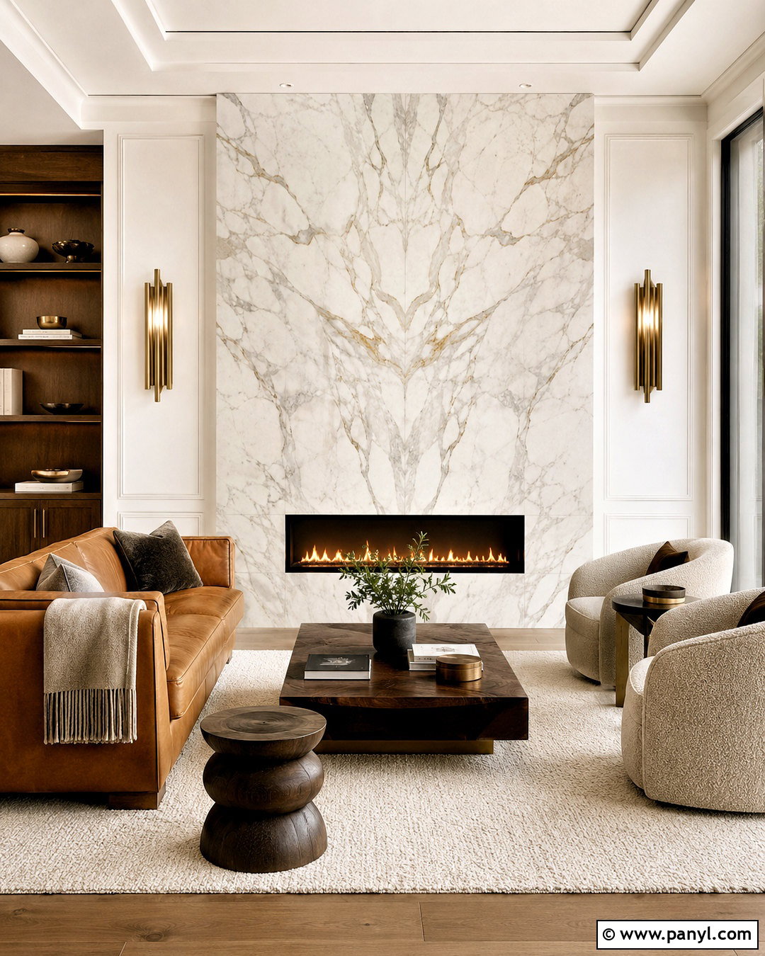 Bookmatched Marble Fireplace Wall - 20 marble wall decor ideas