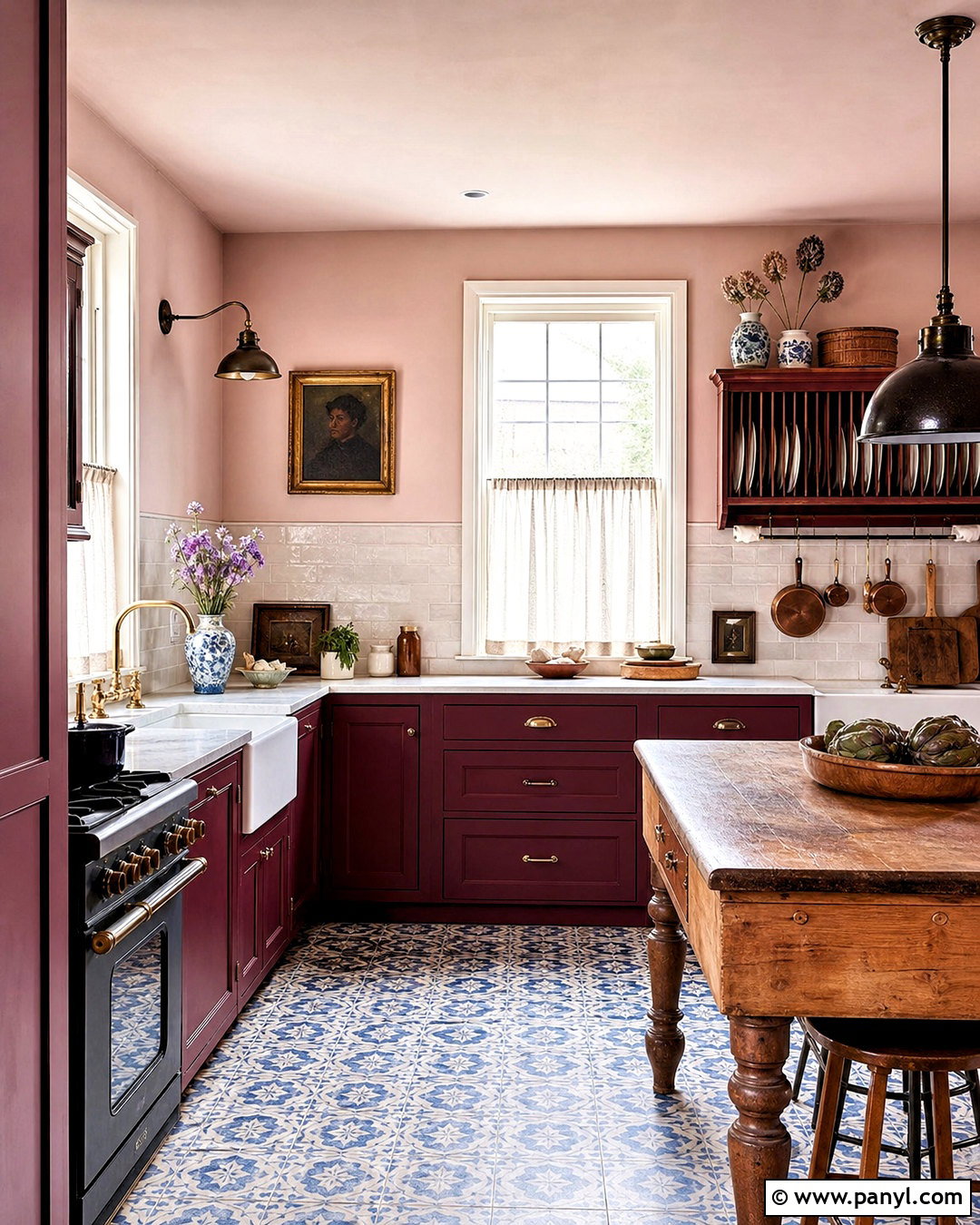 Bordeaux Kitchen With Blush Pink Walls - 20 bordeaux kitchen ideas