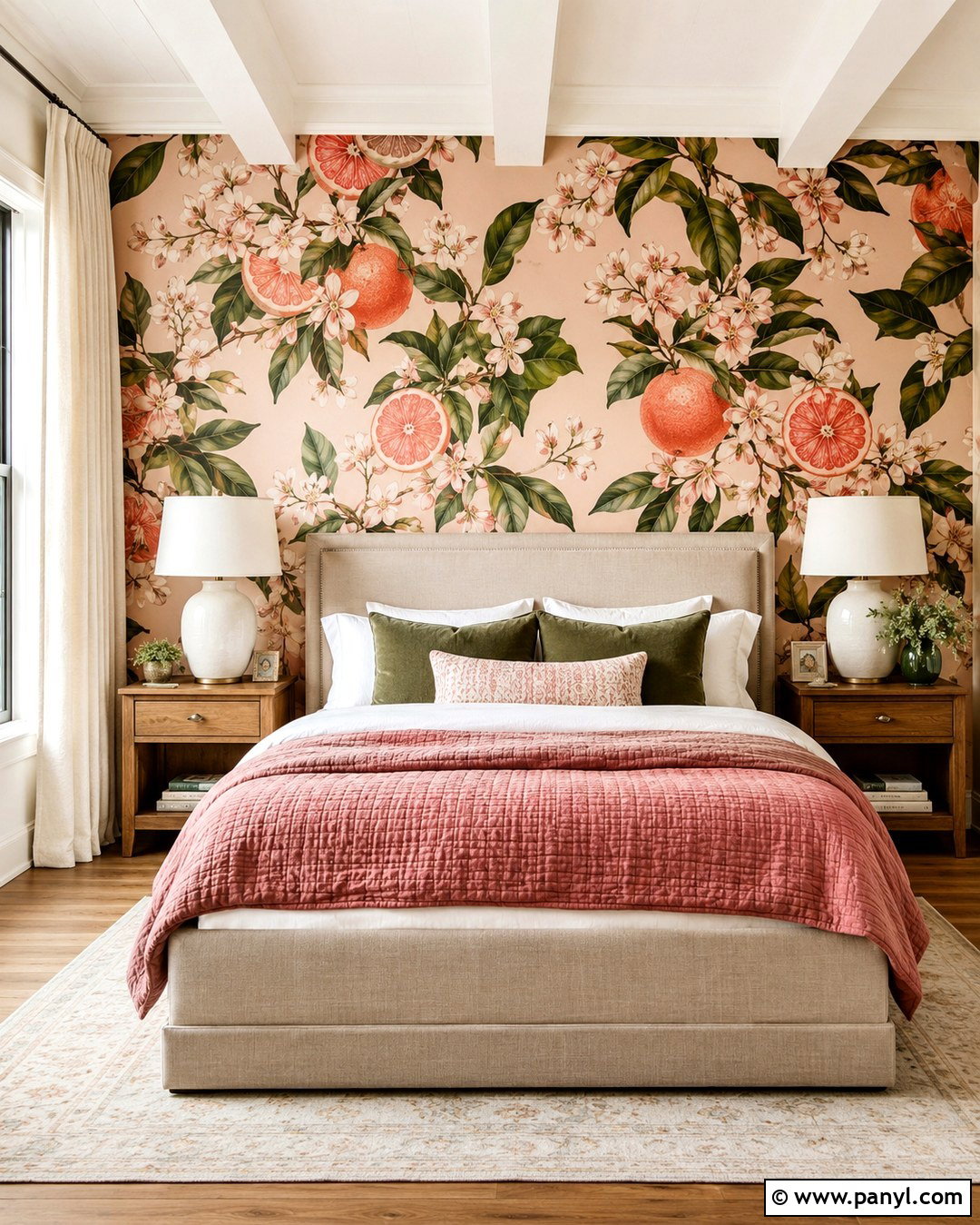 Botanical Grapefruit Bedroom Wall - 20 Citrus Wall Ideas