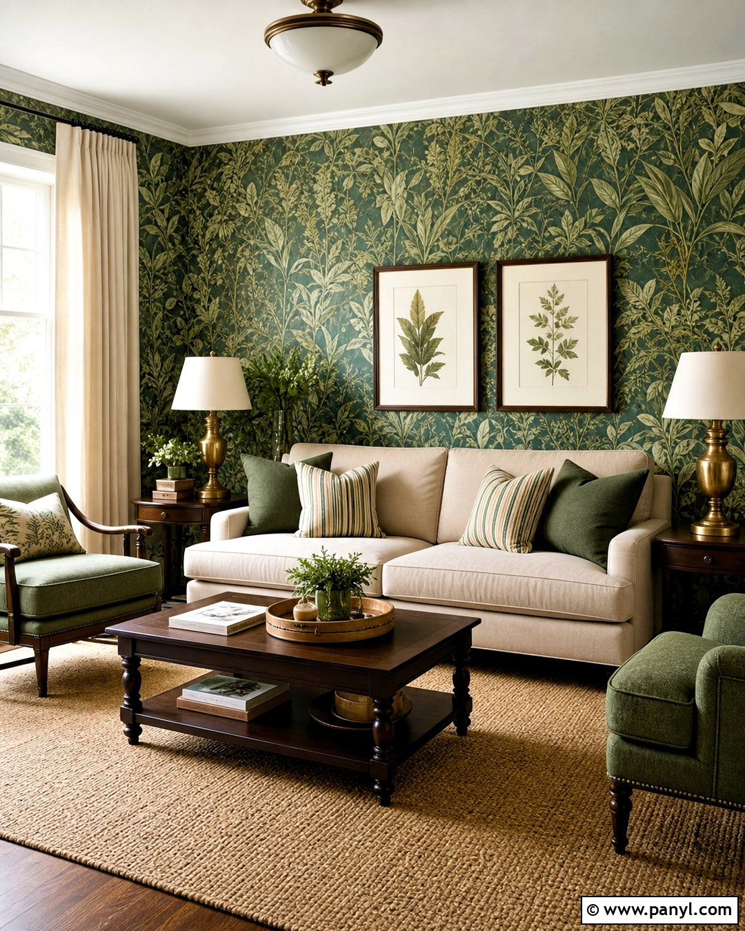 Botanical Green Living Room Wallpaper - 20 green living room walls