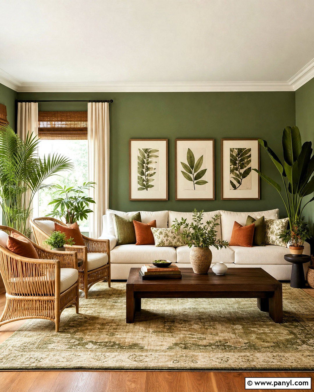 Botanical Green Living Room - 20 moody green living room ideas