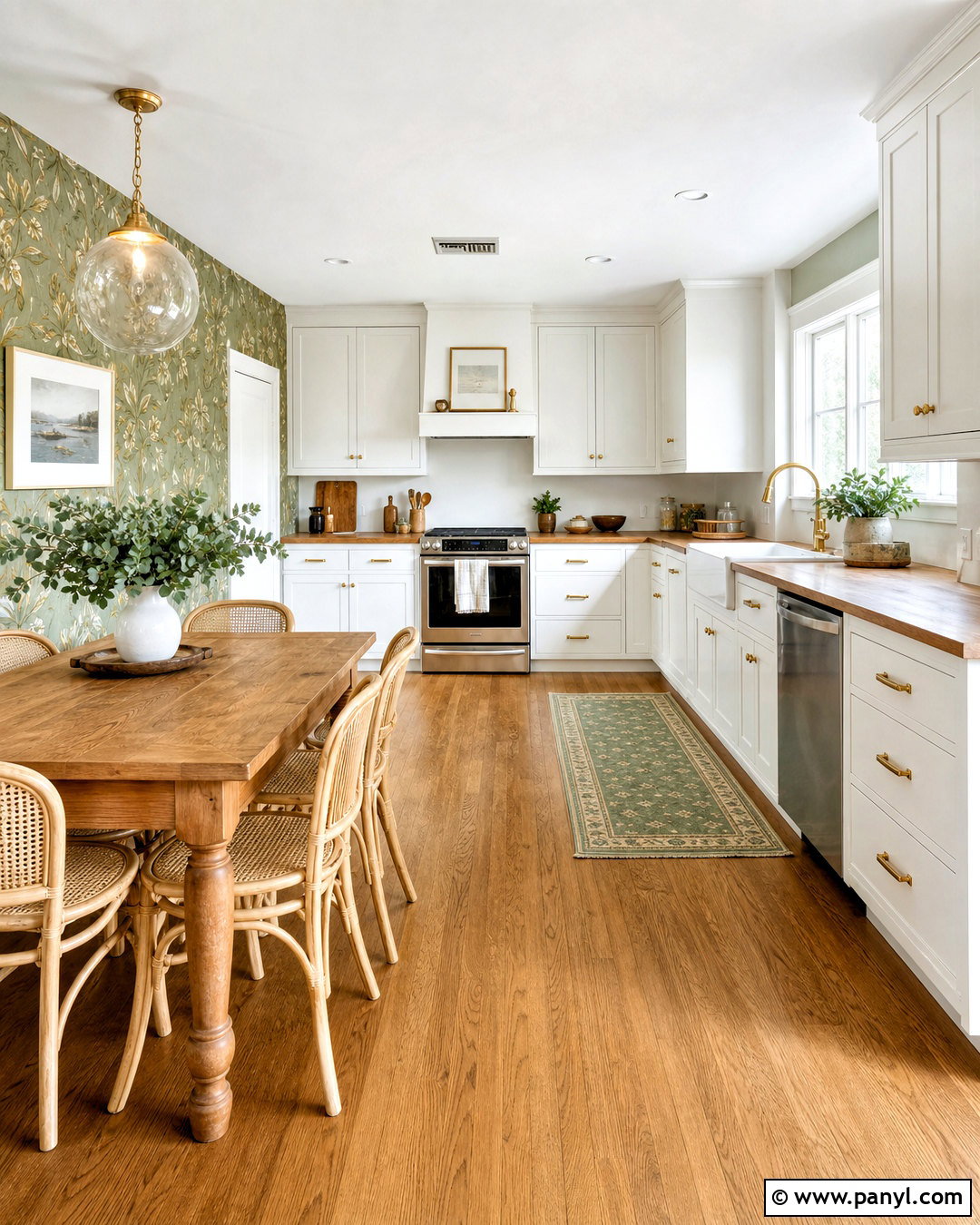 Botanical Green Wallpaper Accent Wall - 20 green accent wall kitchen ideas
