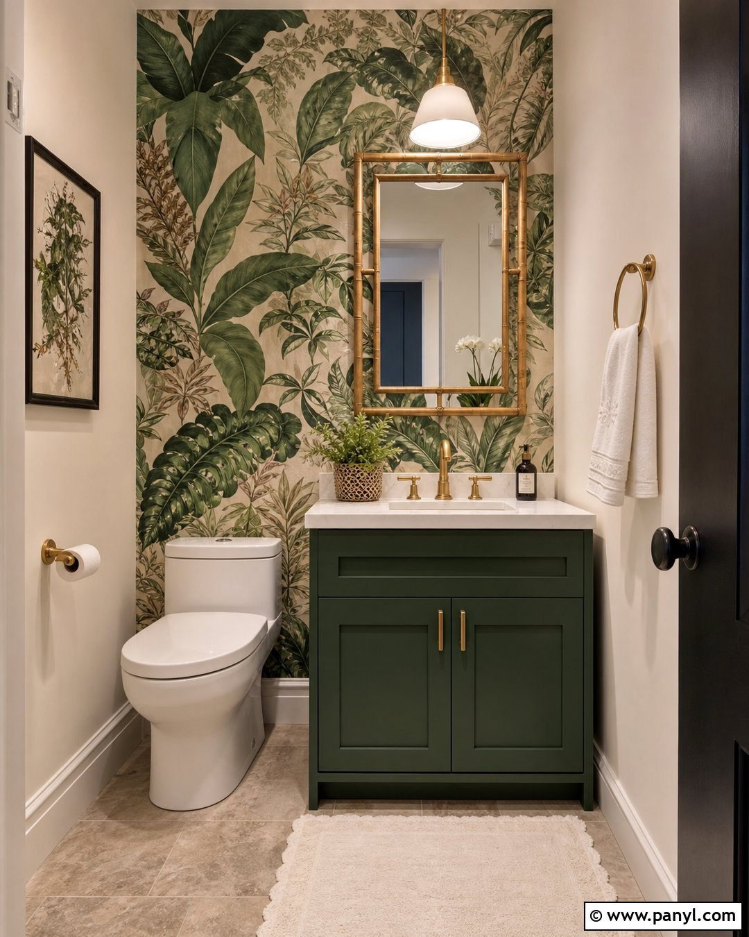 Botanical Green Wallpaper Bathroom Accent Wall - 35 Green Accent Wall Bathroom Ideas