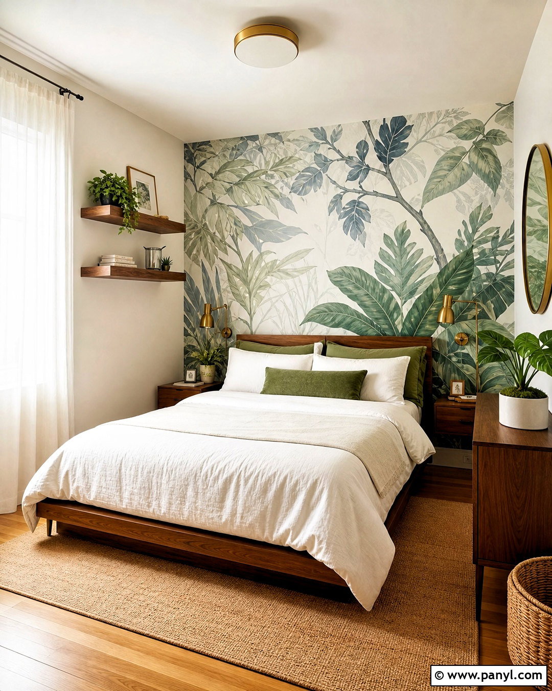Botanical Mural Bedroom Accent Wall - 20 small bedroom accent wall ideas