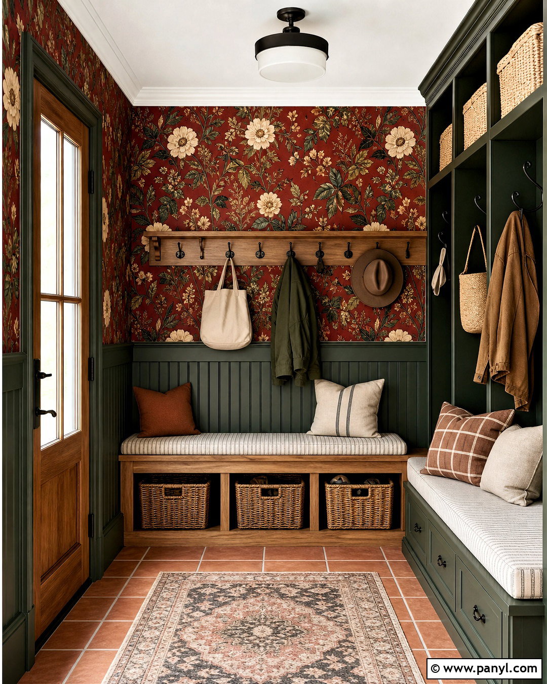 Botanical Red Wallpaper Mudroom - 20 funky red wallpaper ideas
