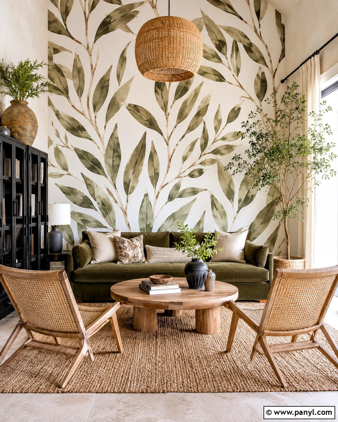 Botanical Wallpaper Accent Wall - 35 tall accent wall high ceilings