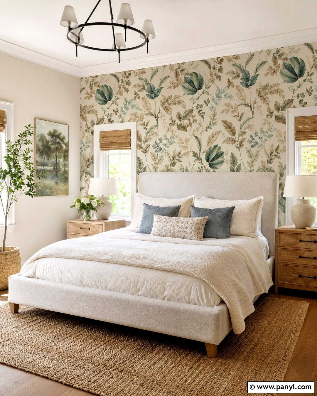Botanical Wallpaper Accent Wall With Cream Walls - 20 Accent Wall With Cream Walls