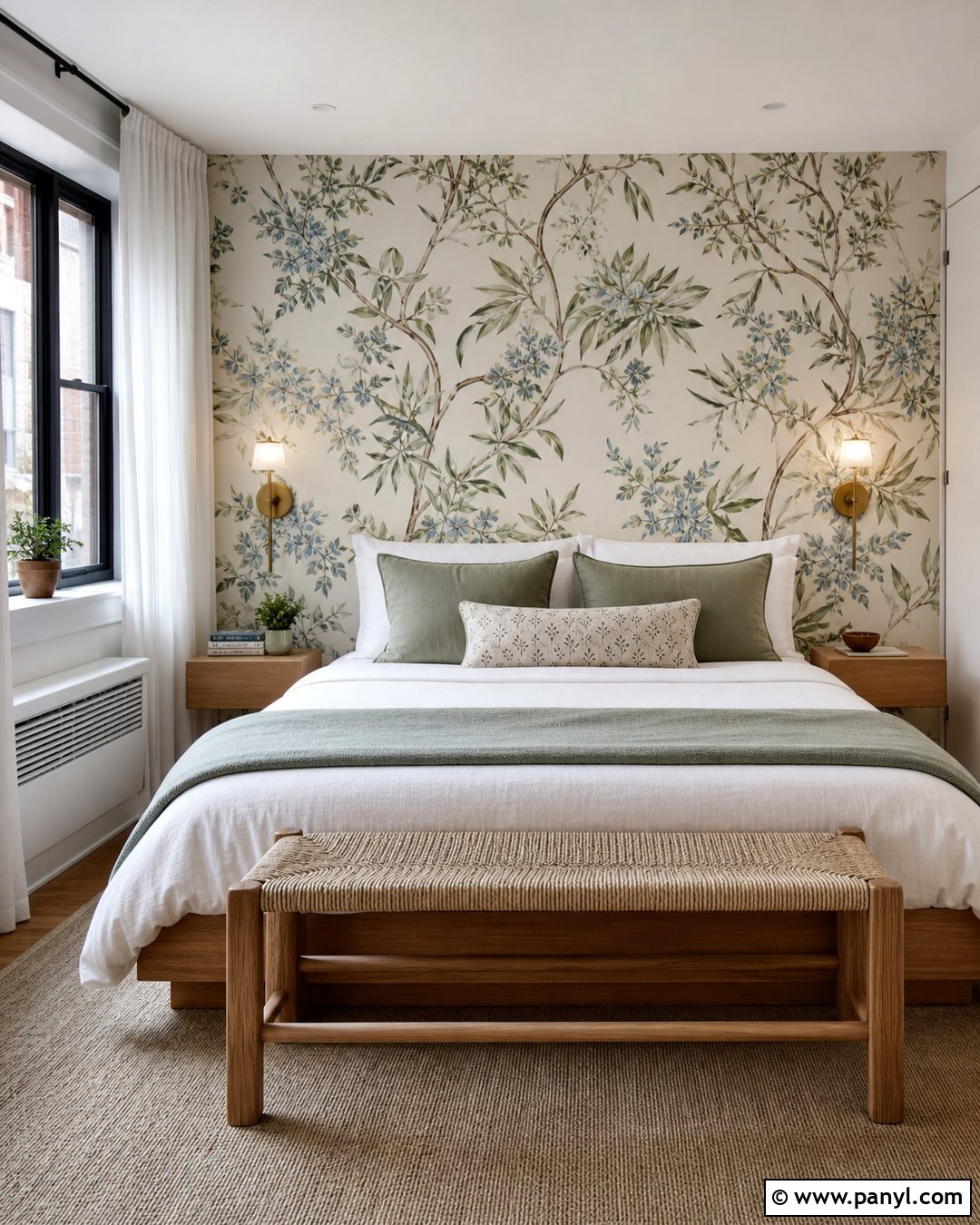 Botanical Wallpaper Bedroom Accent Wall - 20 Accent Wall Small Apartment Ideas